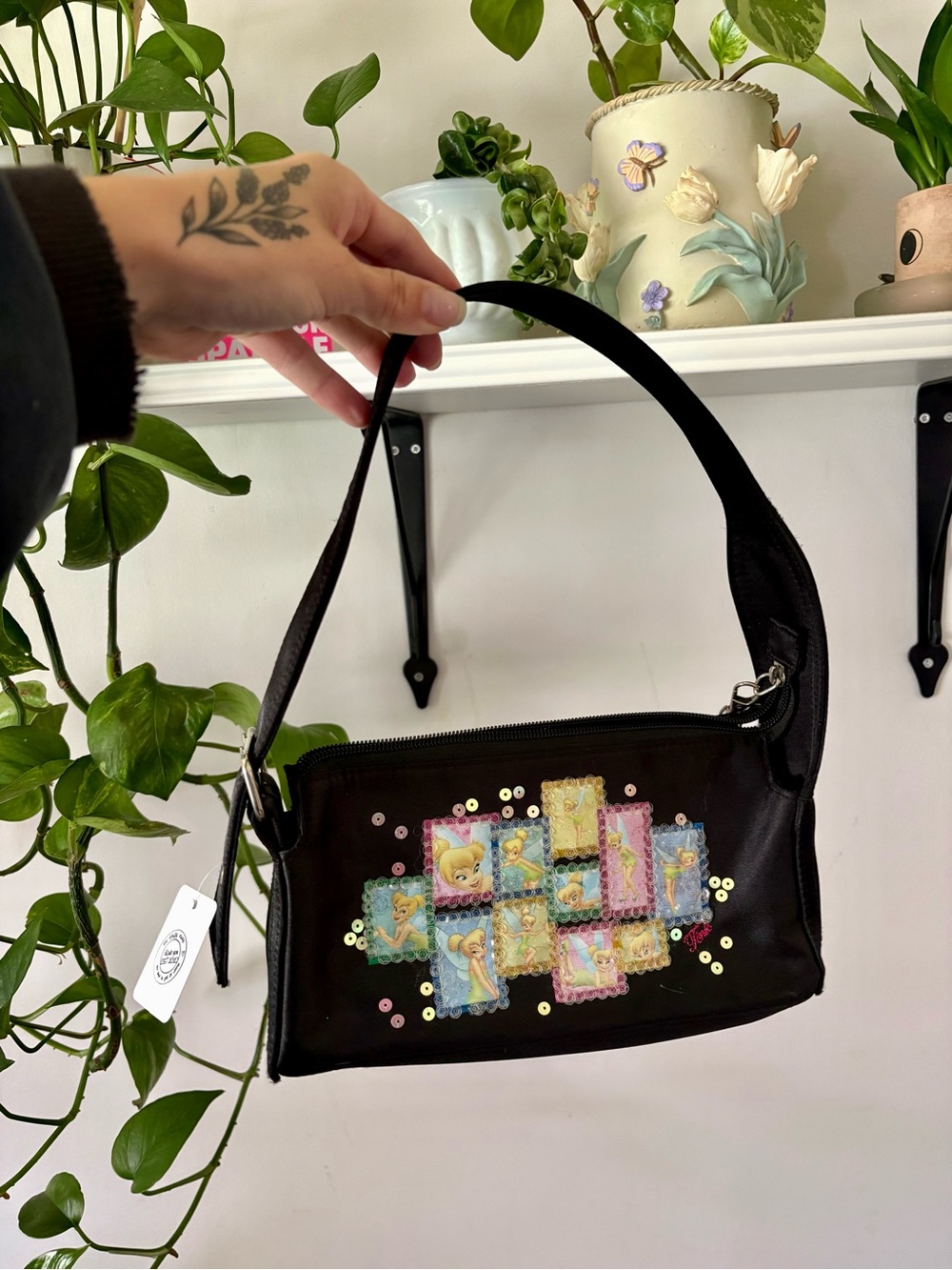 Black Shoulder Bag with Pastel Patchwork Sequin Detail